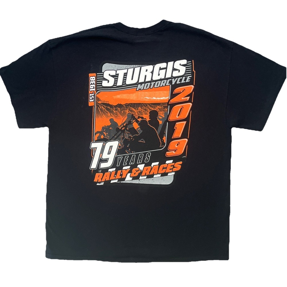 Sturgis Motorcycle Rally's & Races Black 2-sided Men's T-Shirt Size XL - Picture 2 of 6